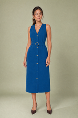 Midikleid mit V-Ausschnitt und Gürtel
