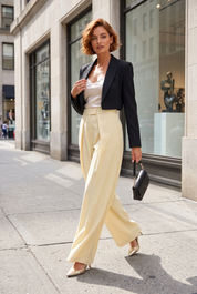 Pantalon large noir plis devant | Variante Jaune - Lifestyle | Lounelle Paris