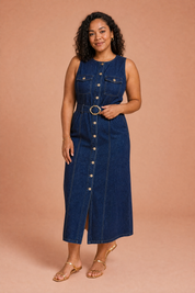 Robe longue bleu foncé sans manches | Porté sur une autre silhouette | Lounelle Paris
