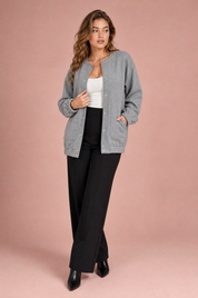 Veste grise mi-longue ample | Vue de face | Lounelle Paris