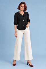 Bluse mit Rundhalsausschnitt und Puffärmeln