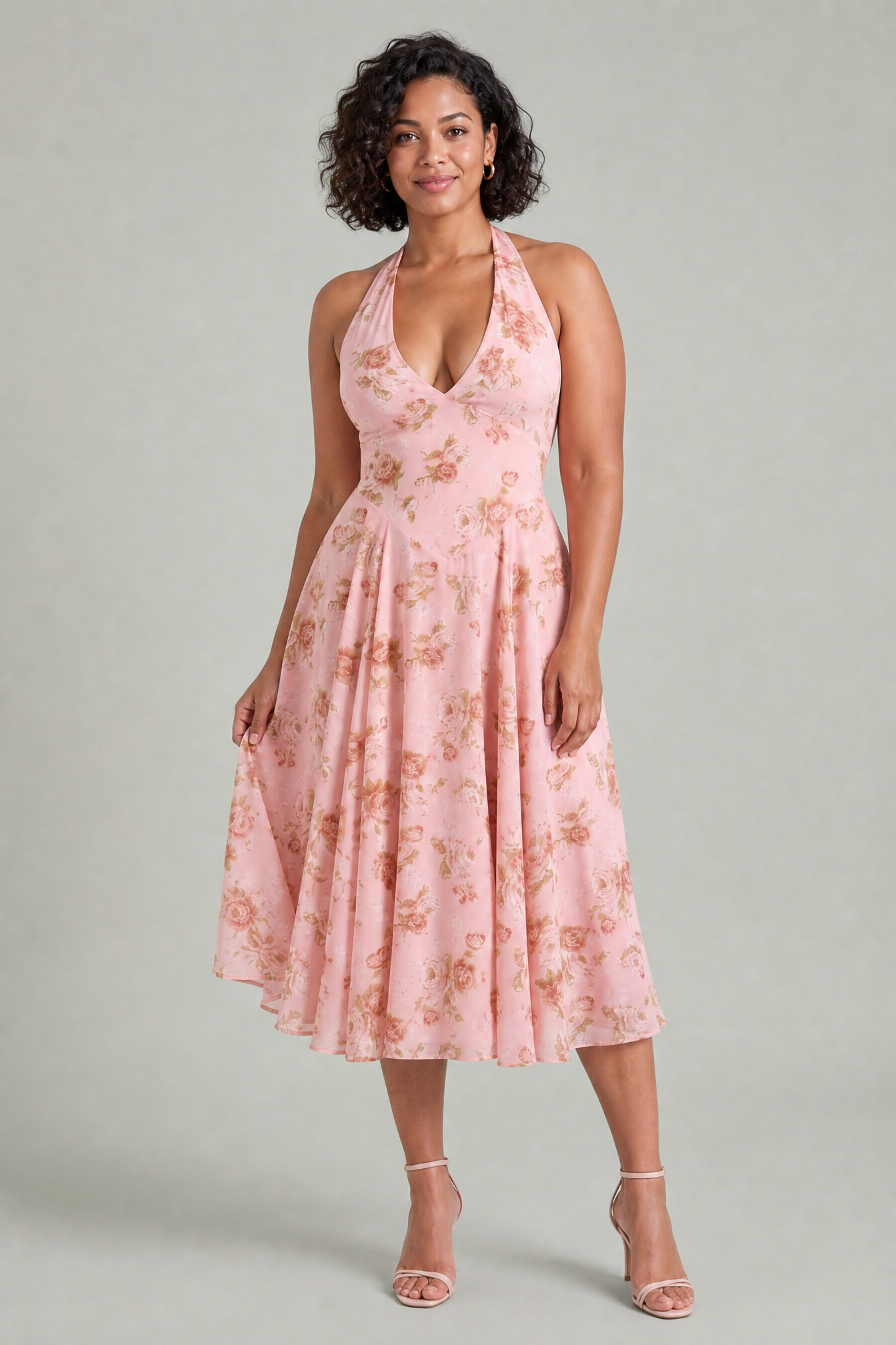 Robe rose fleurie dos nu | Porté sur une autre silhouette | Lounelle Paris