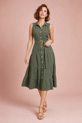Militärgrünes Hemdblusenkleid mit Gürtel