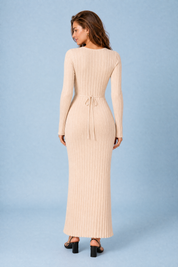Robe longue abricot col V | Vue de dos | Lounelle Paris