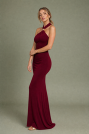 Robe longue ajustée col licou | Vue de profil | Lounelle Paris