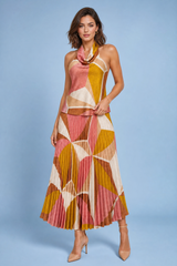Bedrucktes Set mit Neckholder-Top und Plisseerock