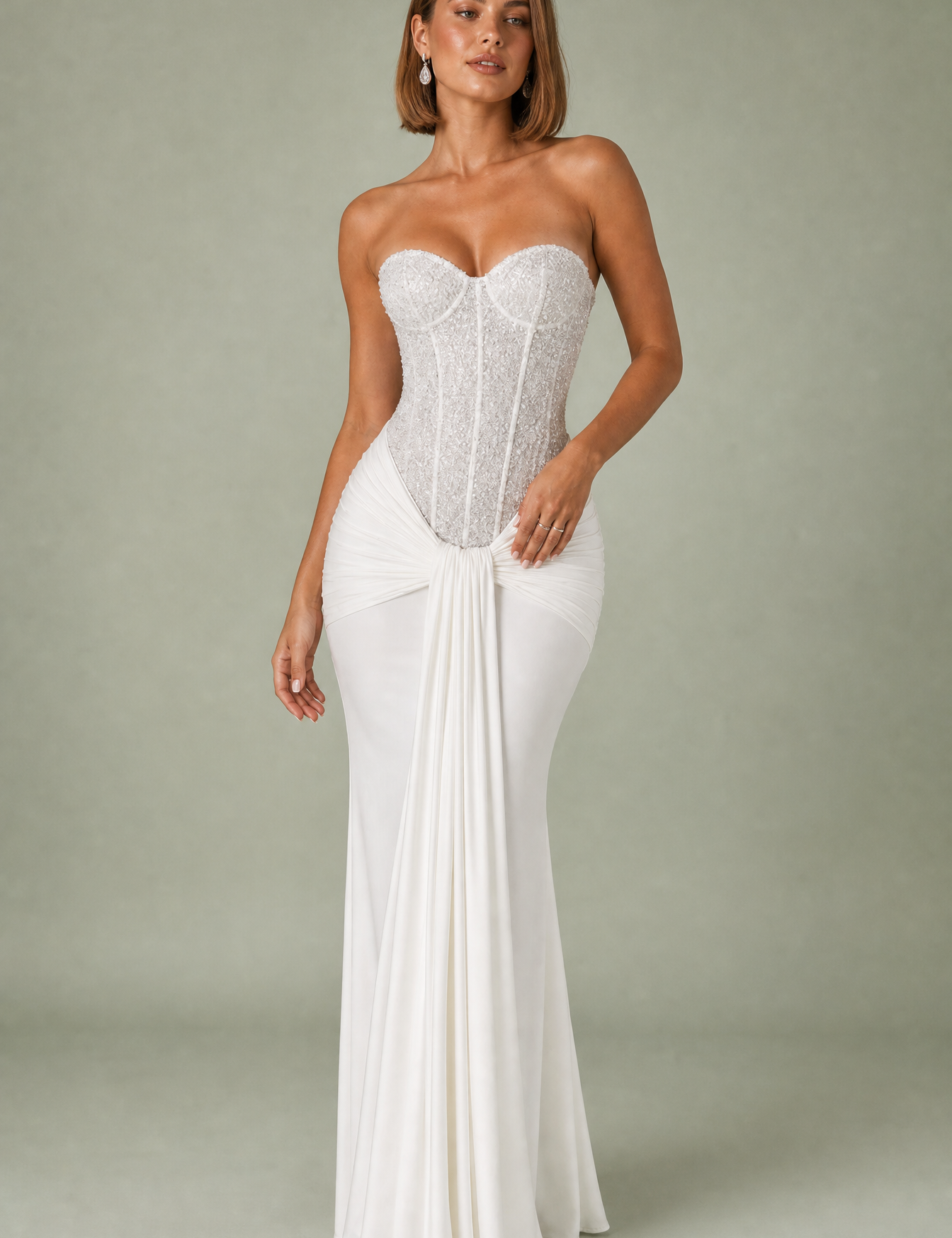 Robe longue bustier drapée | Vue de face | Lounelle Paris