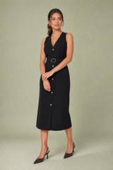 Midikleid mit V-Ausschnitt und Gürtel
