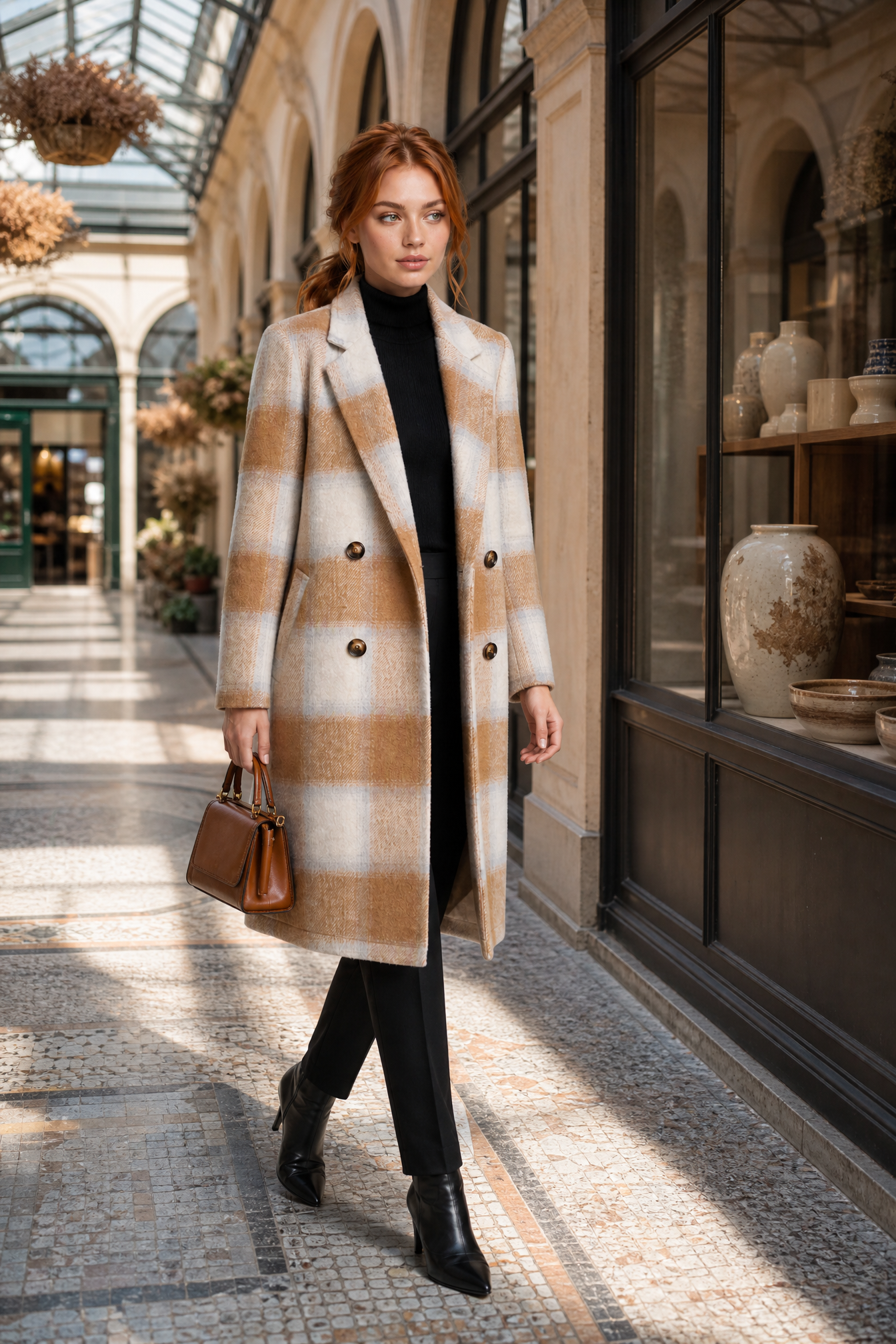 Manteau long à carreaux | Photo lifestyle | Lounelle Paris