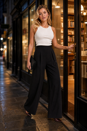 Pantalon beige taille haute jambes larges | Variante Noir - Lifestyle | Lounelle Paris