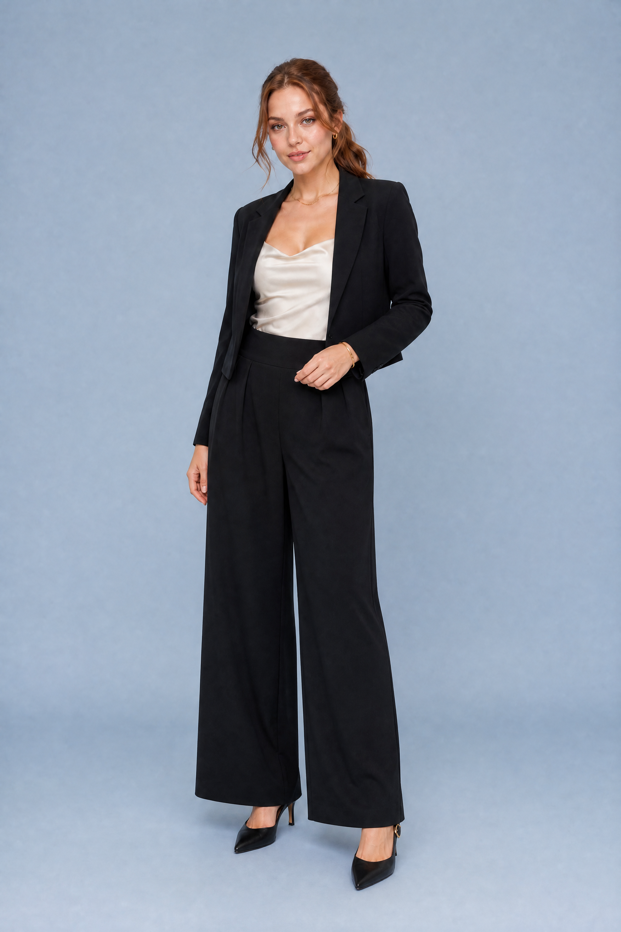 Pantalon large taille haute plissé | Variante Noir | Lounelle Paris