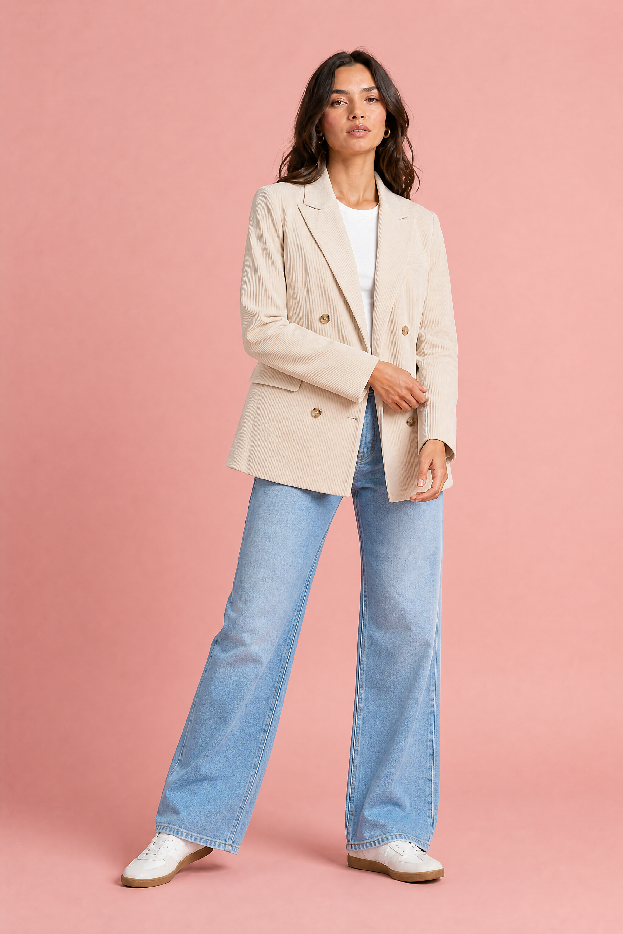 Blazer mi-long velours côtelé | Variante Beige | Lounelle Paris
