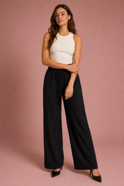 Pantalon fluide large taille cordon | Variante Noir | Lounelle Paris
