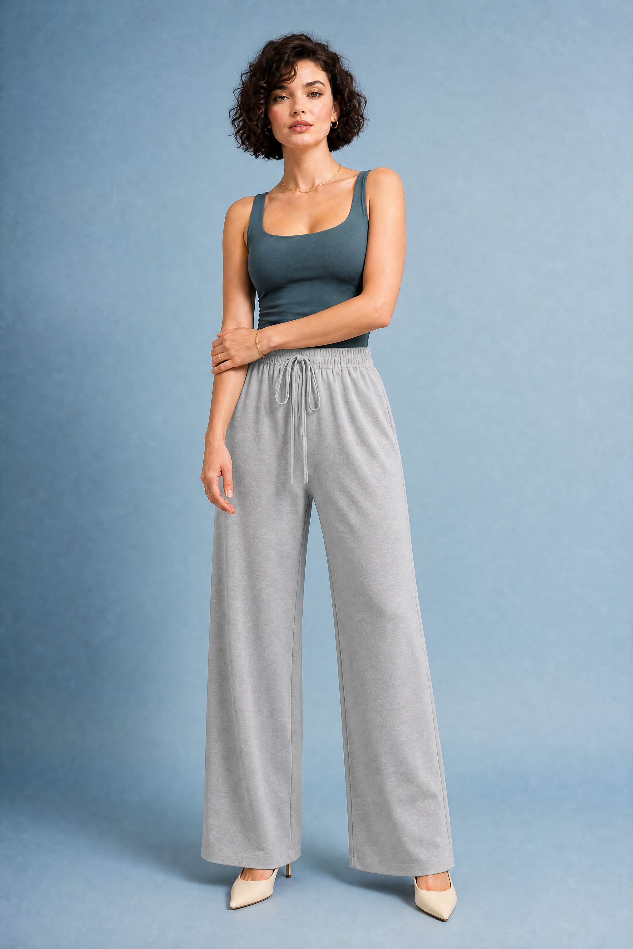 Pantalon large fluide à cordon | Variante Gris | Lounelle Paris