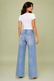 Jean large bleu clair taille mi-haute | Vue de dos | Lounelle Paris