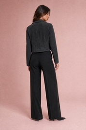 Veste courte suédine zip asymétrique | Vue de dos | Lounelle Paris