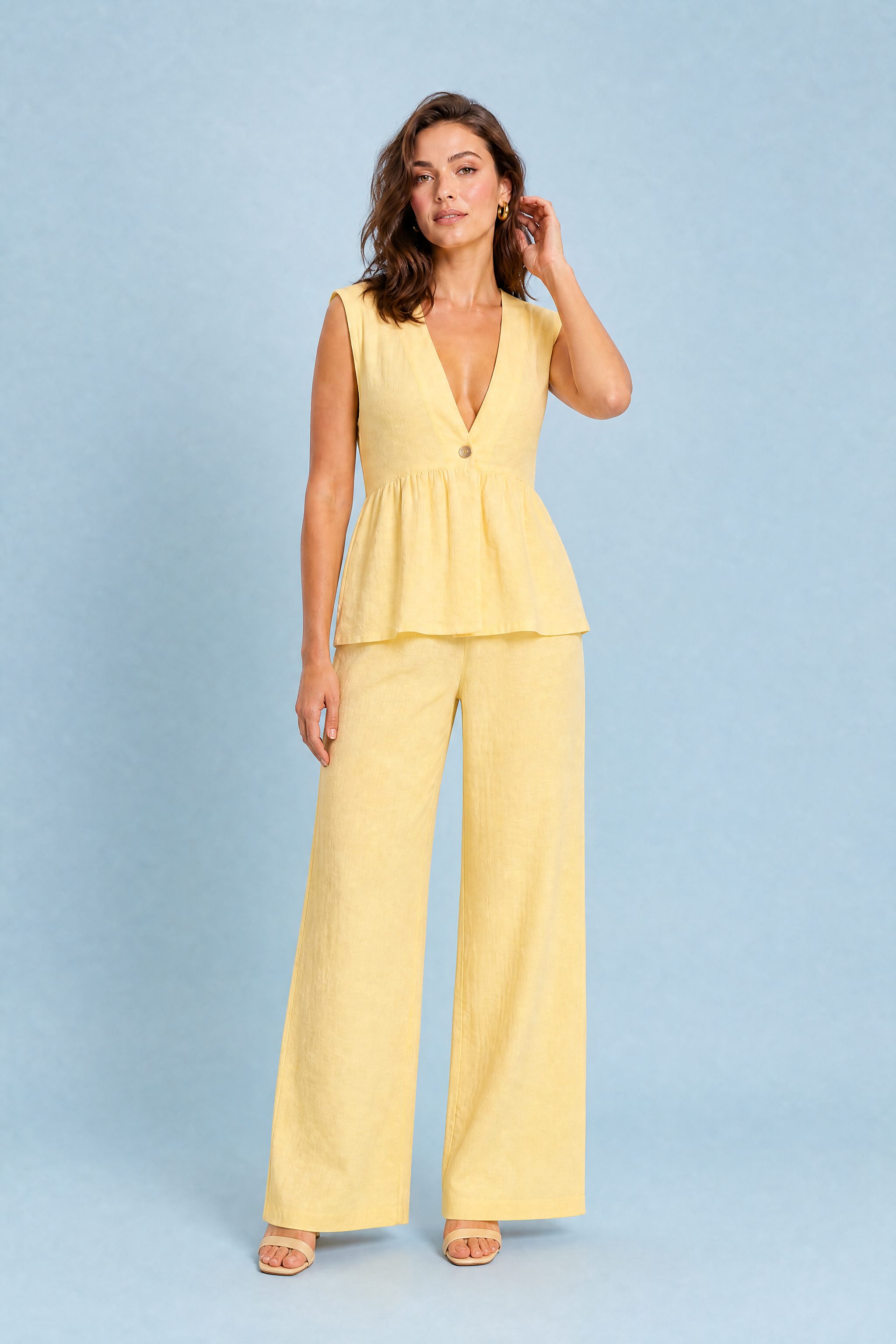 Ensemble pantalon jaune col V | Variante Jaune | Lounelle Paris