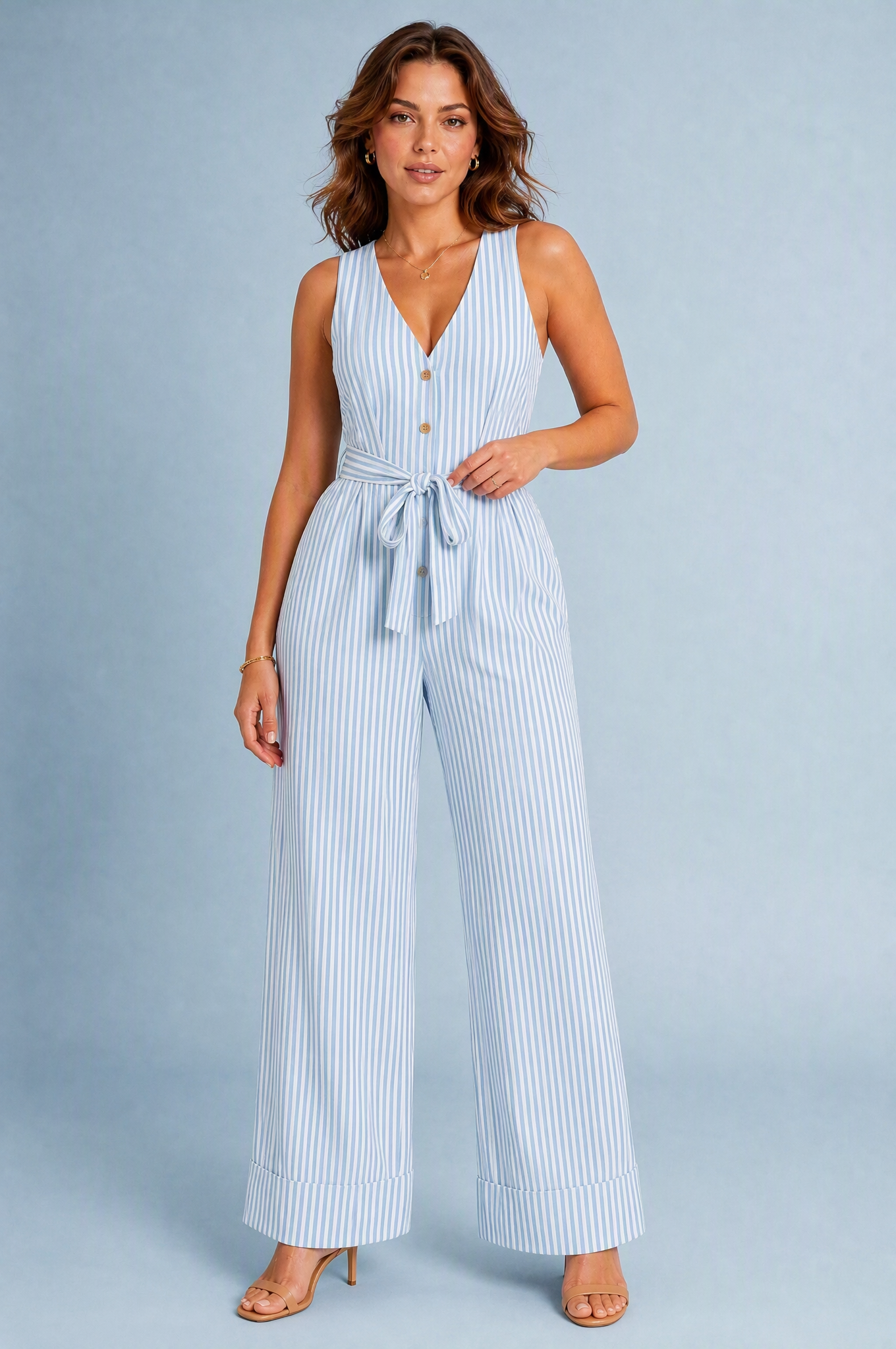Combinaison rayée col V | Variante Bleu | Lounelle Paris