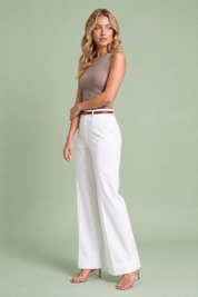 Pantalon large ceinturé taille mi-haute | Vue de profil | Lounelle Paris