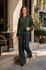 Sweat matelassé col fendu | Variante Vert - Lifestyle | Lounelle Paris