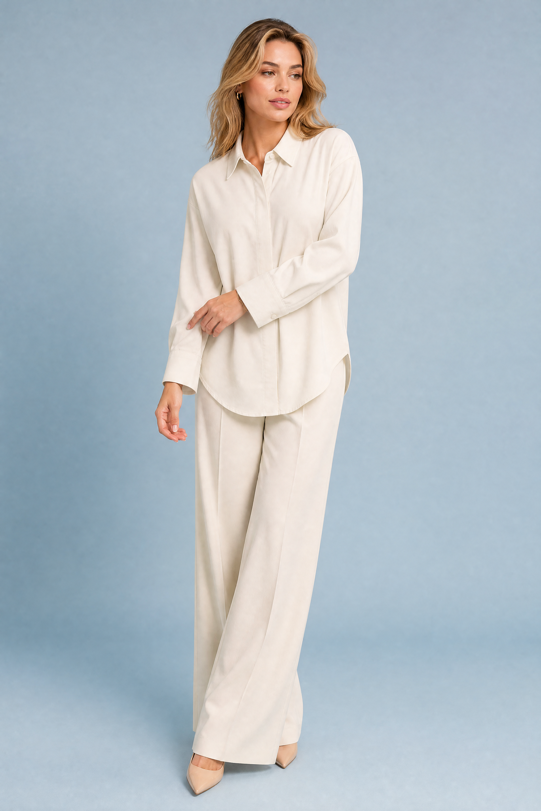 Ensemble crème ample à plis | Vue de face | Lounelle Paris