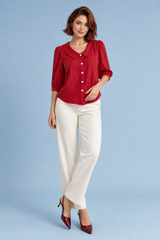 Bluse mit Rundhalsausschnitt und Puffärmeln