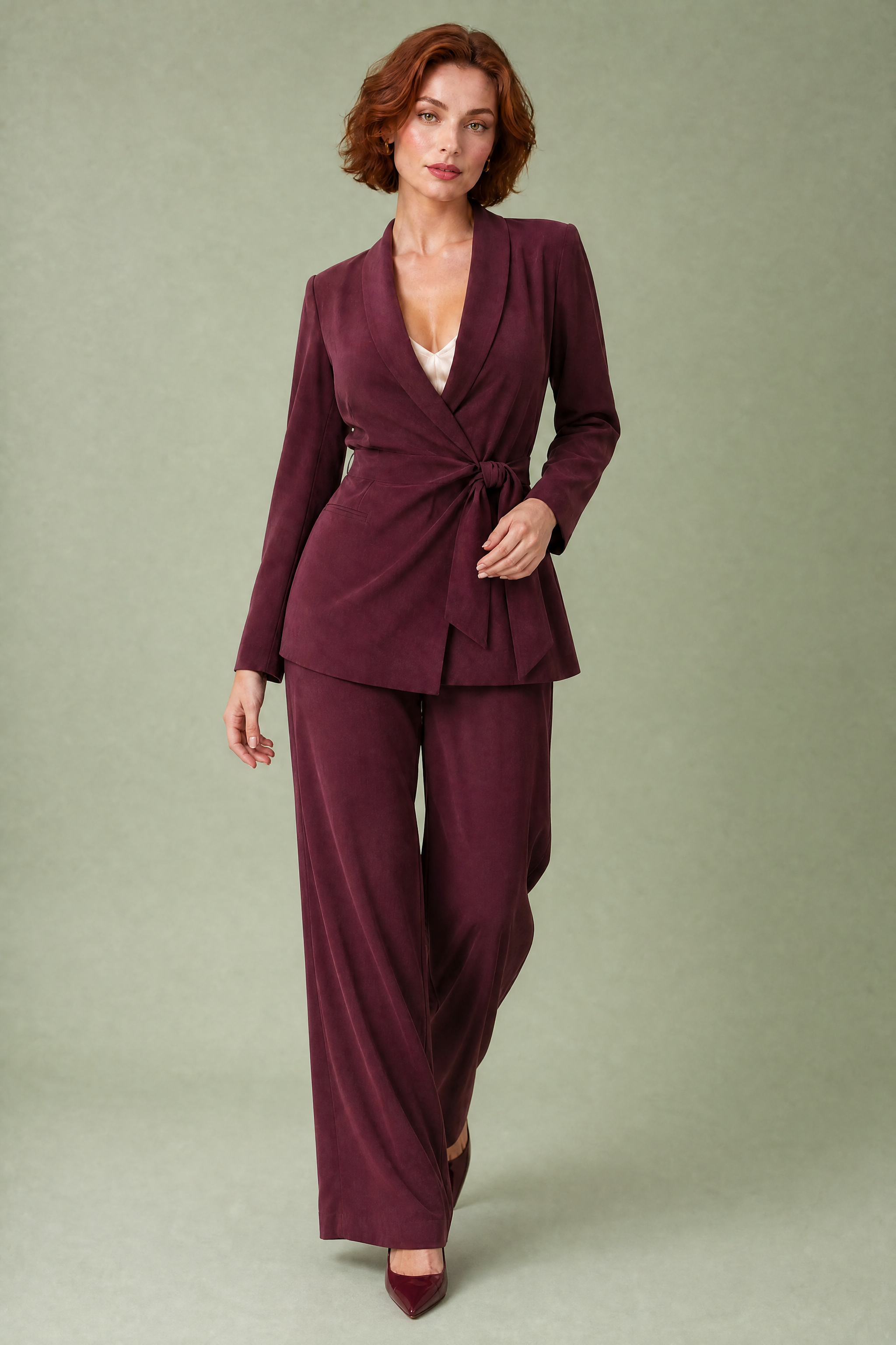 Tailleur pantalon croisé ceinturé | Vue en mouvement | Lounelle Paris