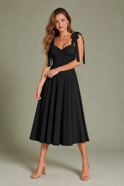 Robe à bretelles nouées dos nu | Variante Noir | Lounelle Paris