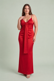 Drapiertes V-Ausschnitt-Langkleid