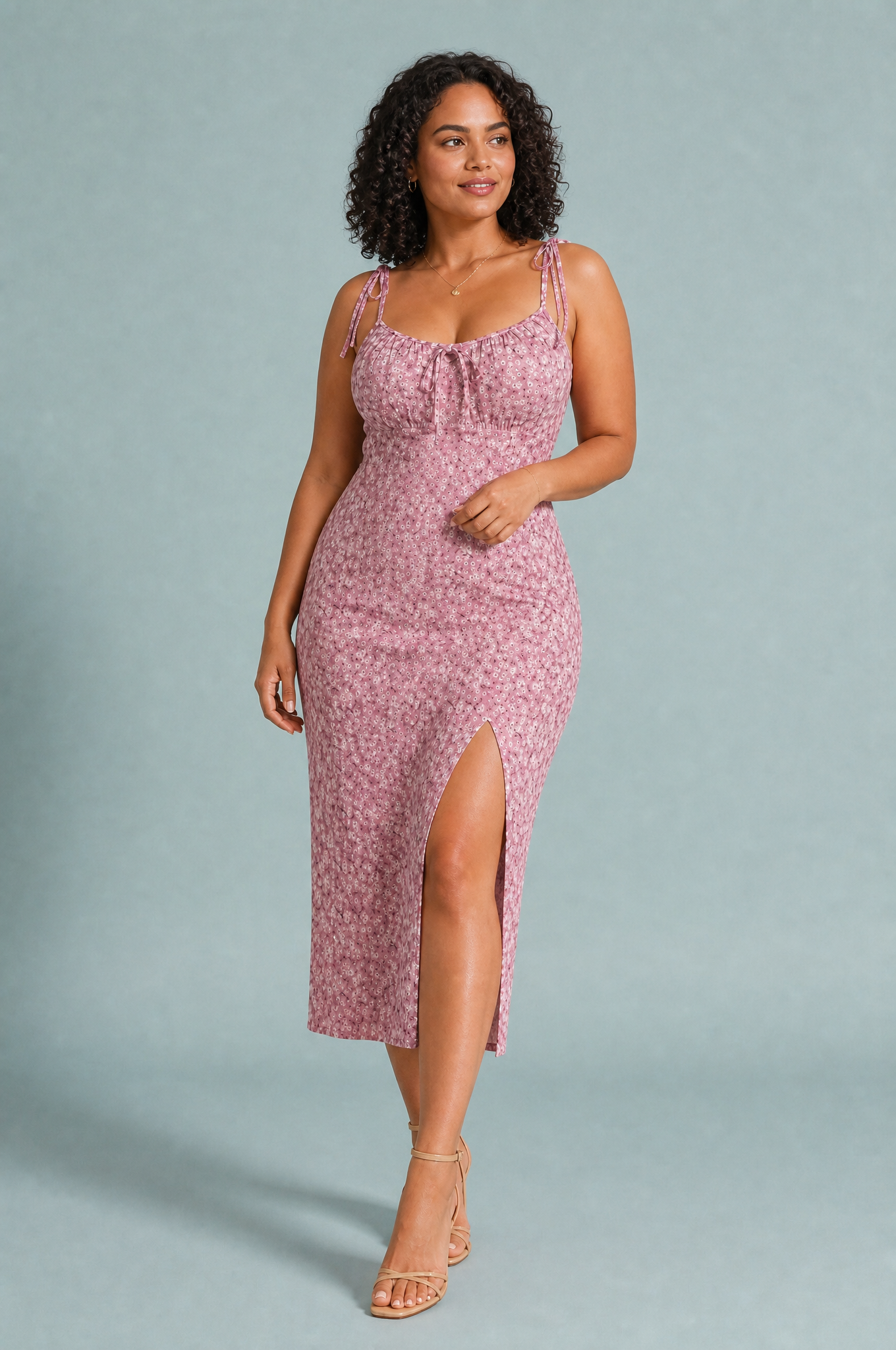 Robe midi florale à fente | Porté sur une autre silhouette | Lounelle Paris