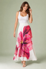 Langer rosa Blumenprintrock