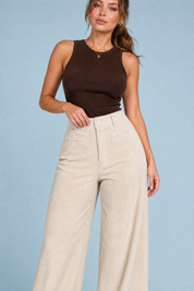 Pantalon large velours côtelé taille haute | Vue rapprochée | Lounelle Paris
