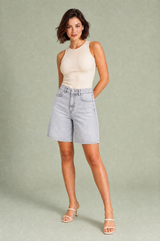 Lockere Denim-Shorts mit mittelhohem Bund