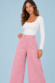 Pantalon large taille haute boutonné | Vue rapprochée | Lounelle Paris