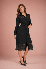 Schwarzes Hemdkleid mit Spitze