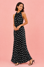 Robe noire à pois col halter | Vue de profil | Lounelle Paris