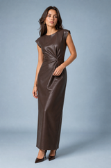 Braunes Kunstleder-Kleid lang