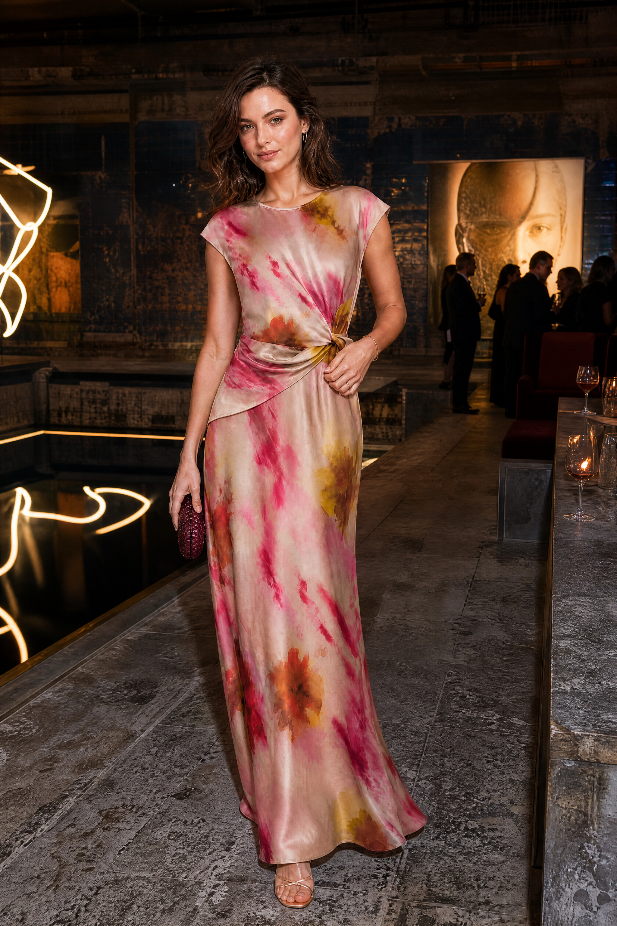 Robe longue beige rosé imprimée | Deuxième photo lifestyle | Lounelle Paris