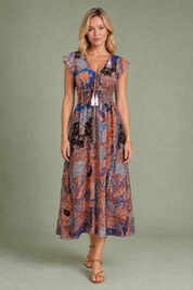 Robe longue marron col V | Vue de face | Lounelle Paris