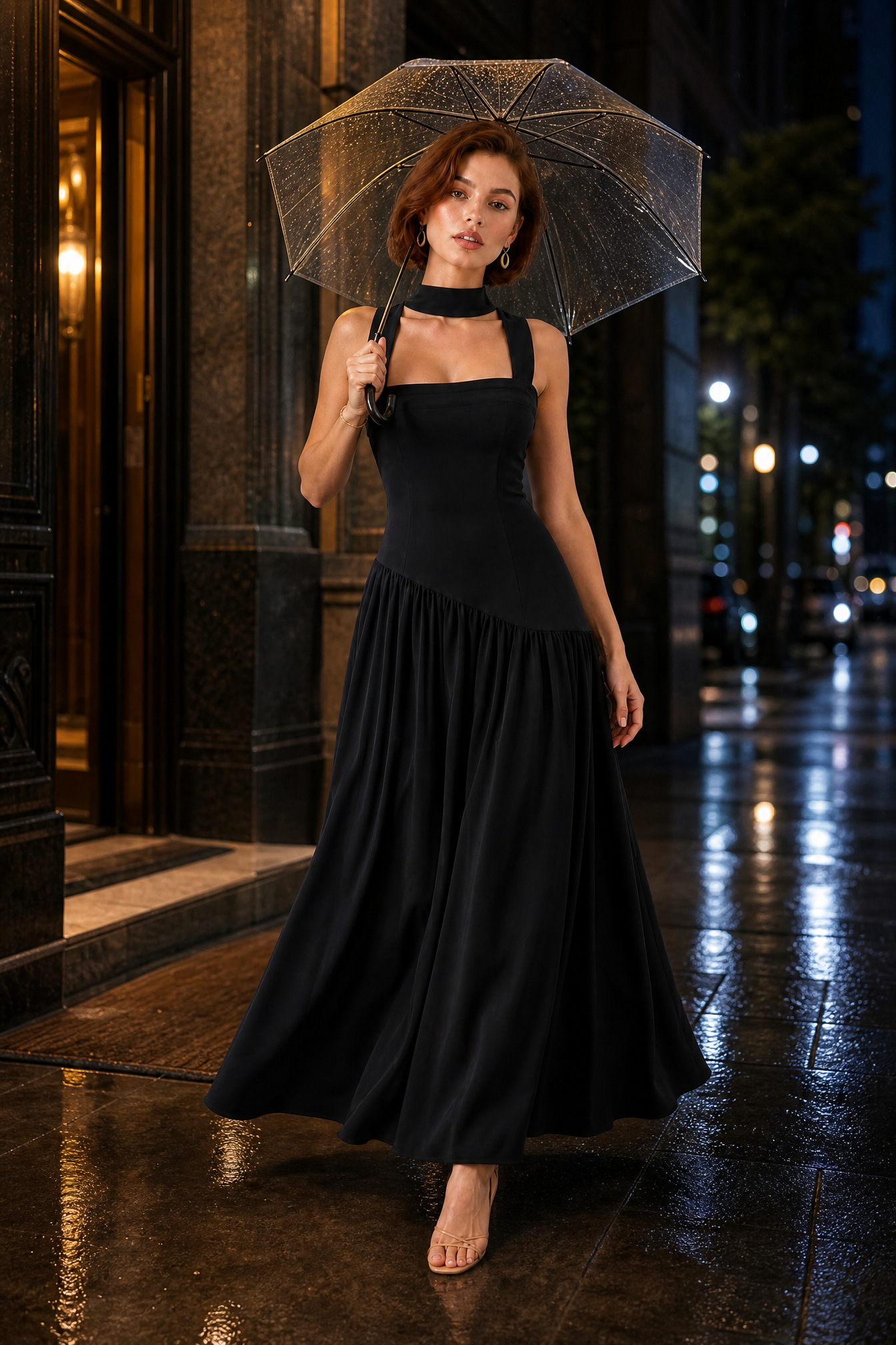Robe longue col halter à lacets | Variante Noir - Lifestyle | Lounelle Paris