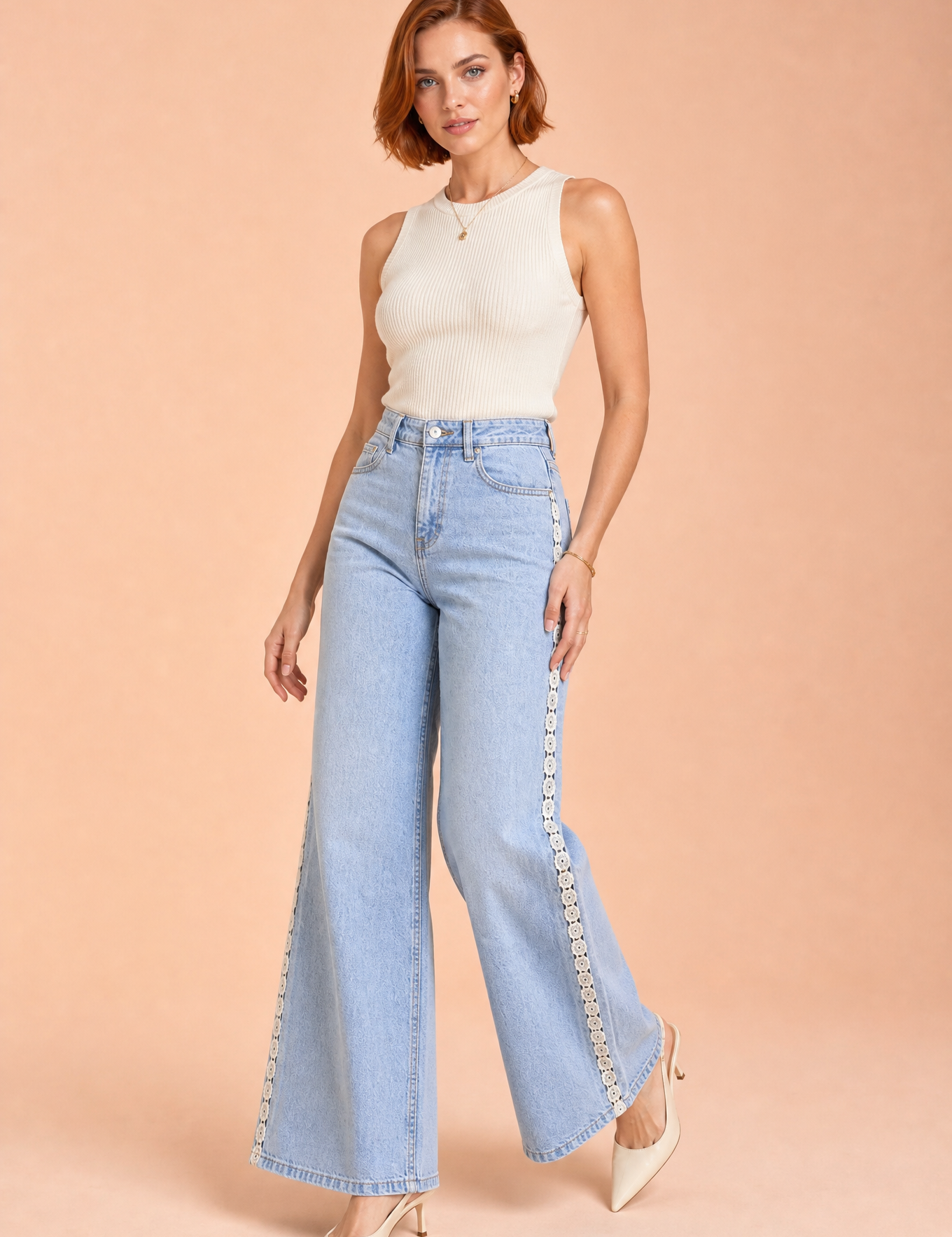 Jean bleu jambe large crochet | Vue de face | Lounelle Paris
