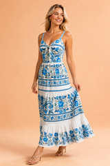 Blaues langes Trägerkleid