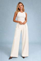 Beige High-Waist-Hose mit weitem Bein