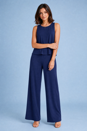 Ensemble fluide pantalon large | Variante Bleu marine | Lounelle Paris