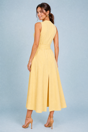 Robe jaune col en V ceinturée | Vue de dos | Lounelle Paris