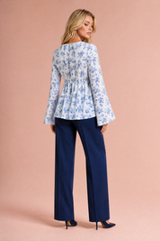 Blouse fleurie col V manches évasées | Vue de dos | Lounelle Paris