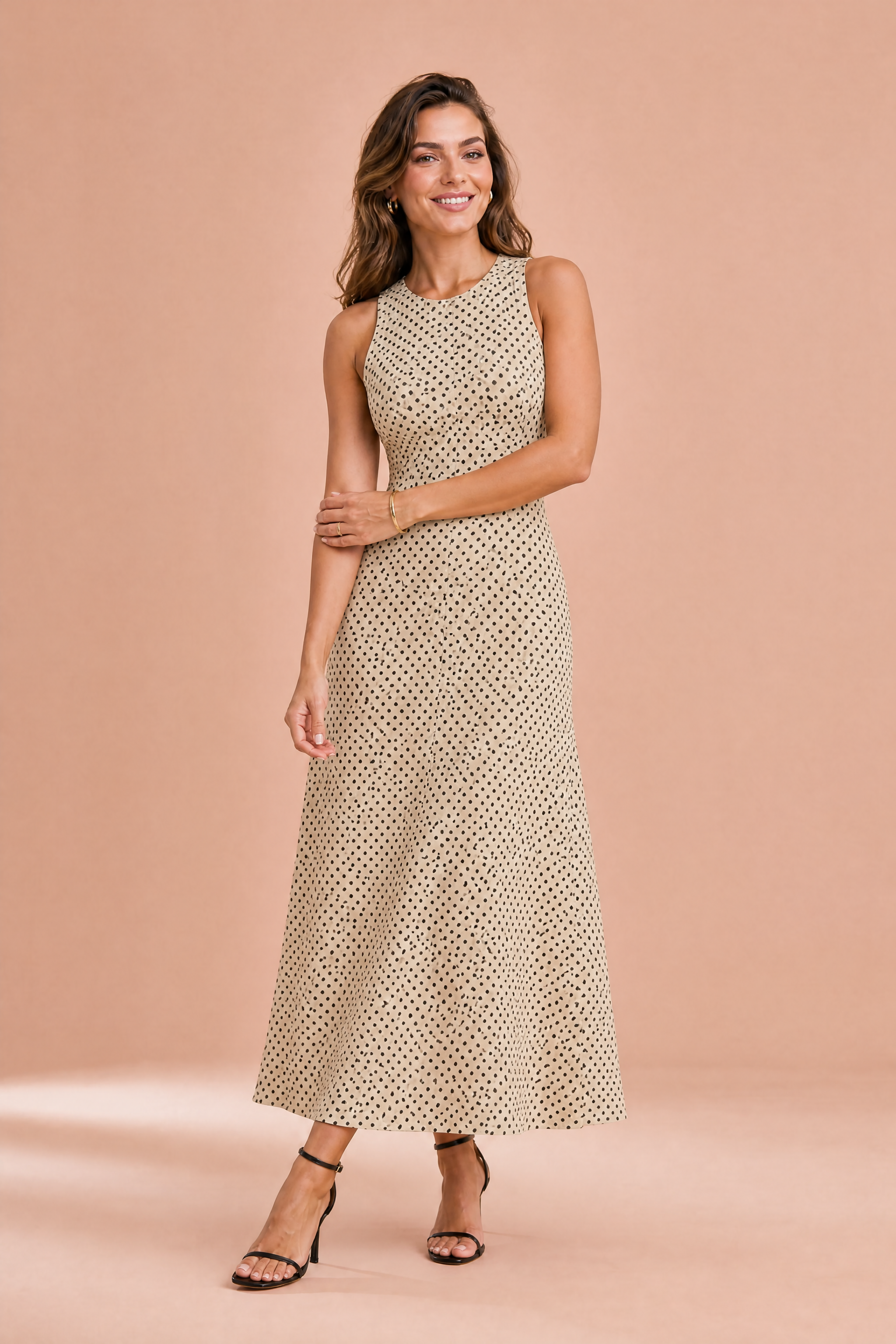 Robe longue à pois dos nu | Variante Beige | Lounelle Paris