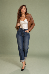 Jeans mom blau dunkel hohe Taille gerader Schnitt