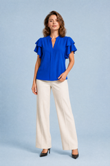 Bluse mit V-Ausschnitt und Volantärmeln