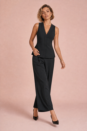 Ensemble noir col V taille haute | Vue en mouvement | Lounelle Paris
